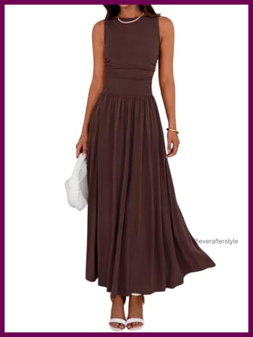 Sleeveless Ruched High Waist Maxi Dress Pockets Casual Beach
